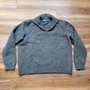 Polo Ralph Lauren Sweater Men Size XL Gray Lambs Wool Quarter Zip Knit